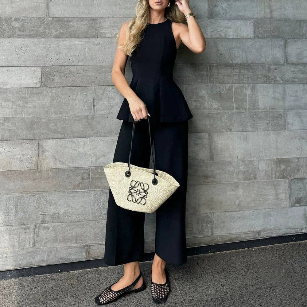 ZARA Women Summer Slim Waist Top Straight Leg Pants Suit Set In Stock